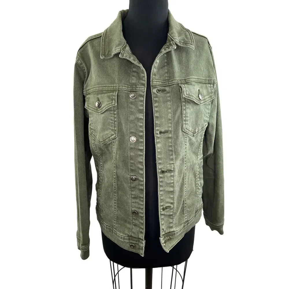 ZARA Olive Green Long Sleeve Button-Down Collared Patch Pocket Jacket Size M